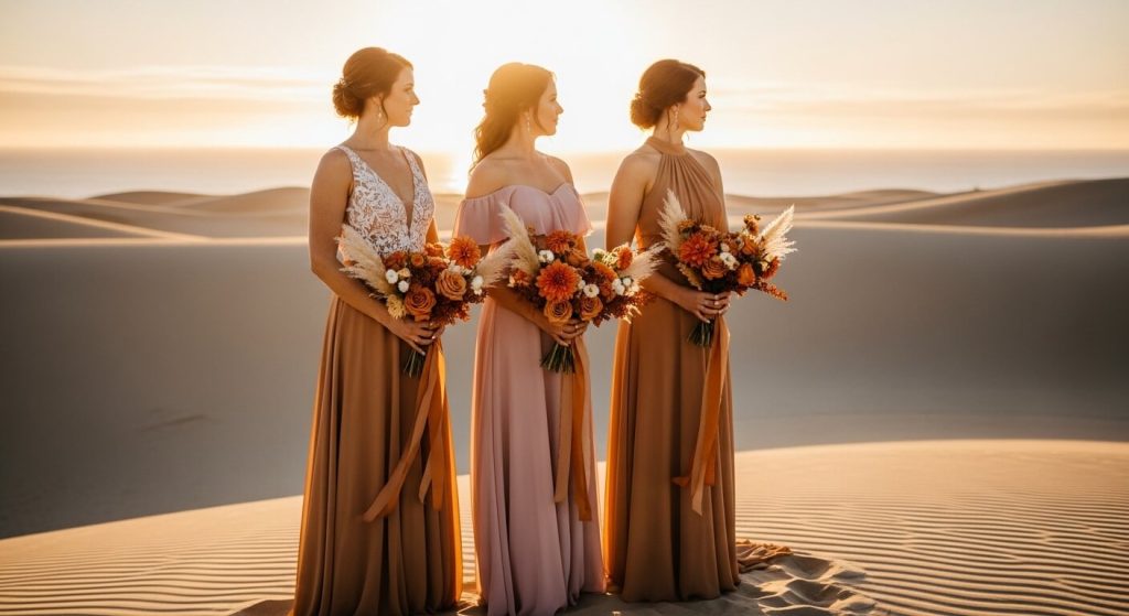  Burnt Orange, Dusty Rose, and Toasted Almond